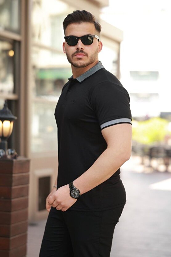 Moda Shop & Butik Erkek Yakalı Kagi Kumaş Kısa Kollu T-shirt