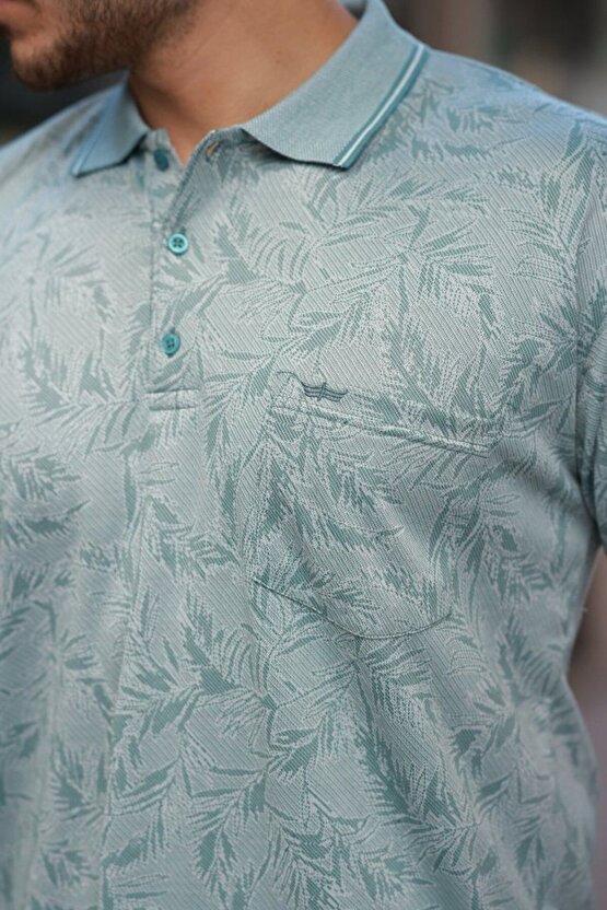 Myterrax Erkek Yakalı Jakar Baskılı Kısa Kollu T-shirt