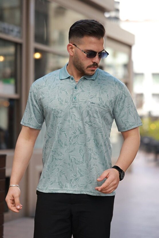 Myterrax Erkek Yakalı Jakar Baskılı Kısa Kollu T-shirt