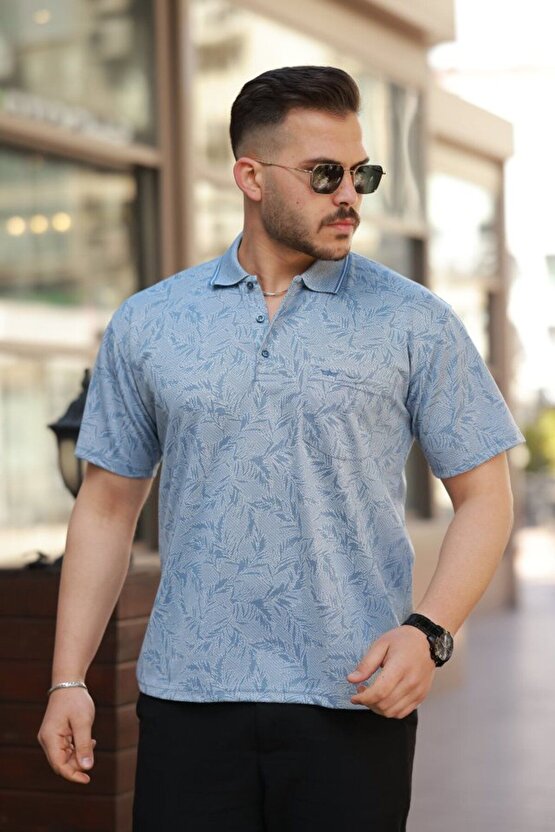 Myterrax Erkek Yakalı Jakar Baskılı Kısa Kollu T-shirt