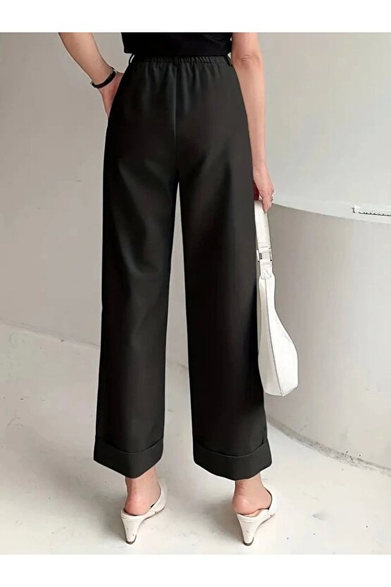 Kadın Yüksek Bel Cepli Atlas Pantolon