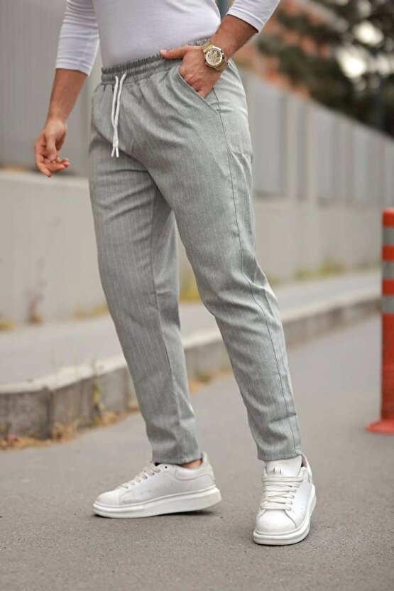 eyesof Erkek Beli Bağcıklı çizgili Pantolon