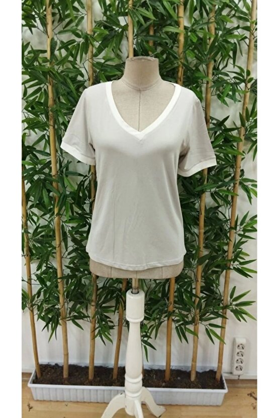 Kadın Kısa Kollu V Yakalı Viskon Bluz