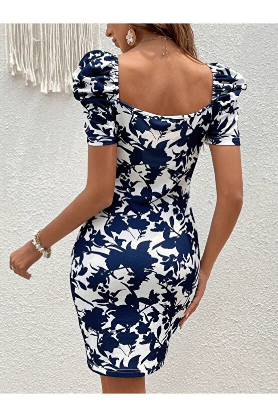 Myterrax Kadın Kısa Kollu Kruvaze Yakalı Çiçek Baskılı Süprem Elbise
