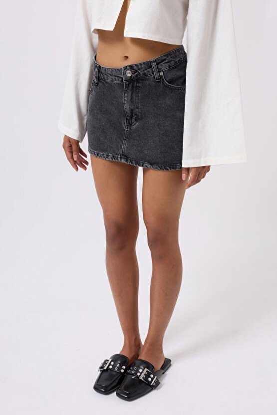 Myterrax Asimetrik Bel Denim Mini Etek