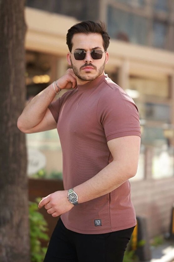 Erkek Ince Çizgi Dokulu Kısa Kollu T-shirt