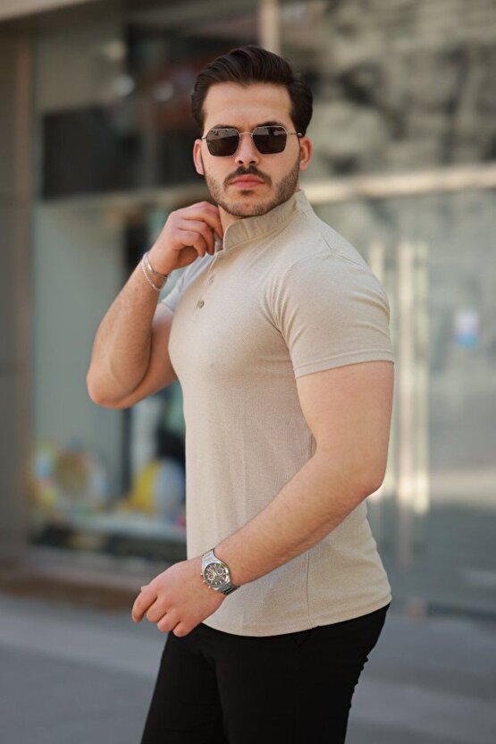 Myterrax Erkek Hakim Yaka Dokuma Pamuklu Kumaş Kısa Kollu T-shirt