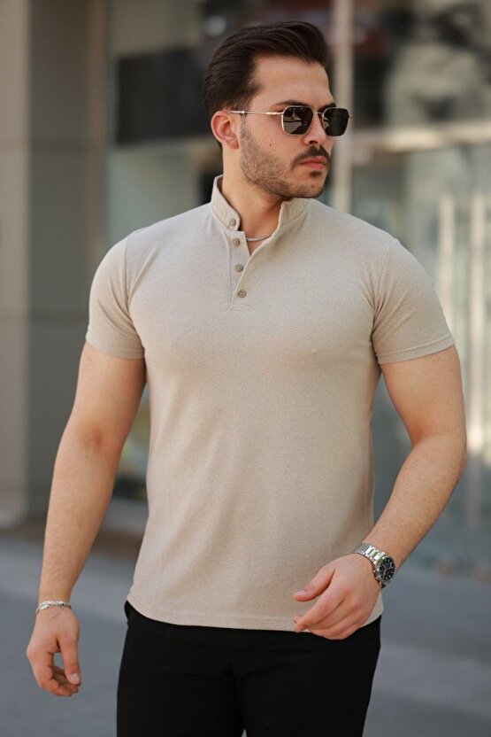 Myterrax Erkek Hakim Yaka Dokuma Pamuklu Kumaş Kısa Kollu T-shirt