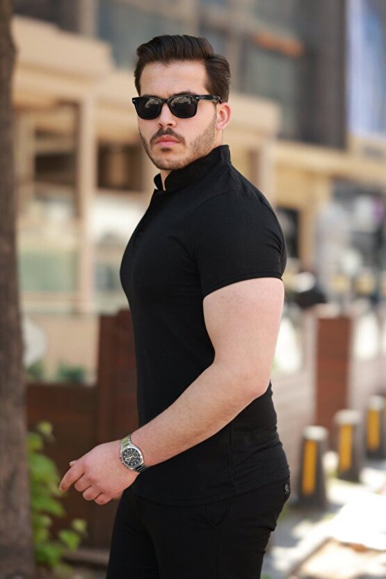 Moda Shop & Butik Erkek Hakim Yaka Dokuma Pamuklu Kumaş Kısa Kollu T-shirt