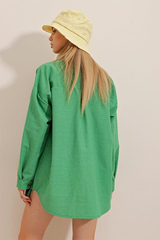 Gelirr Kadın Keten Kumaş Oversize Gömlek