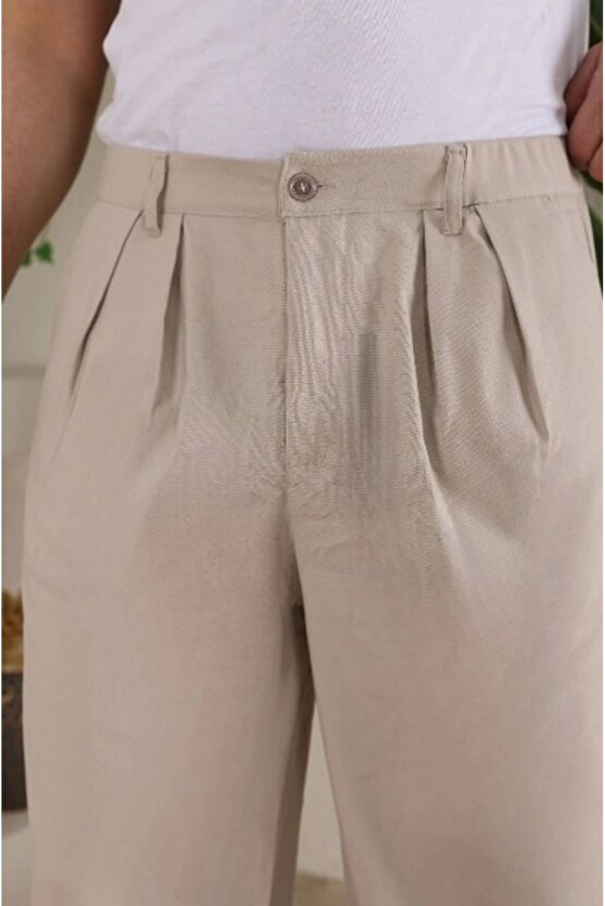 Erkek Beli Lastikli Pileli Baggy Pantolon