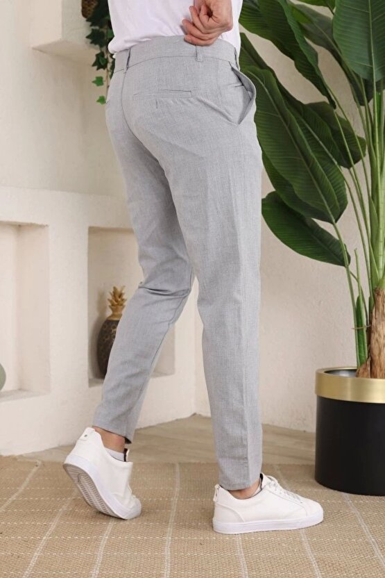 Erkek Slim Fit Likralı Bilek Boy Dilli Kumaş Pantolon