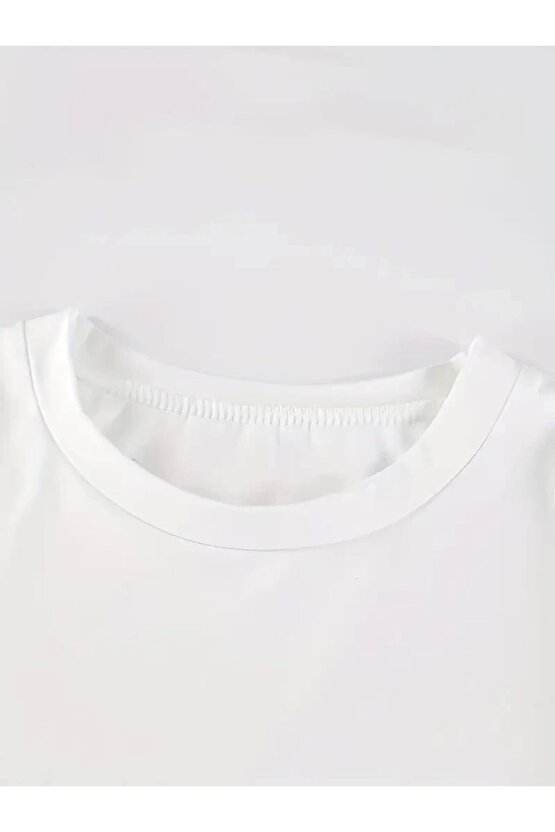 Baskılı Oversize Bisiklet Yaka T-shirt - Beyaz