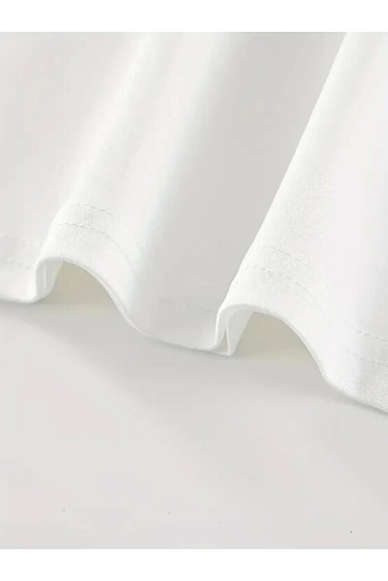 Baskılı Oversize Bisiklet Yaka T-shirt - Beyaz