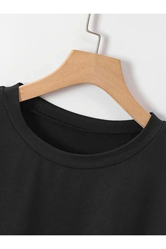 New York Baskılı Oversize Bisiklet Yaka T-shirt - Siyah