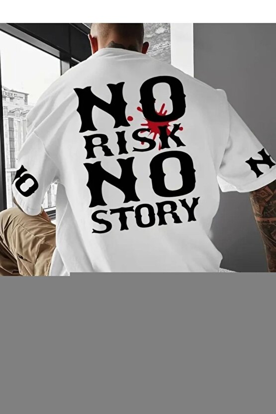 Baskılı Oversize Bisiklet Yaka T-shirt - Beyaz