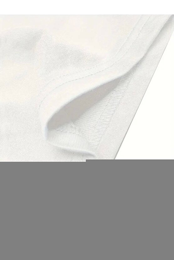 Baskılı Oversize Bisiklet Yaka T-shirt - Beyaz