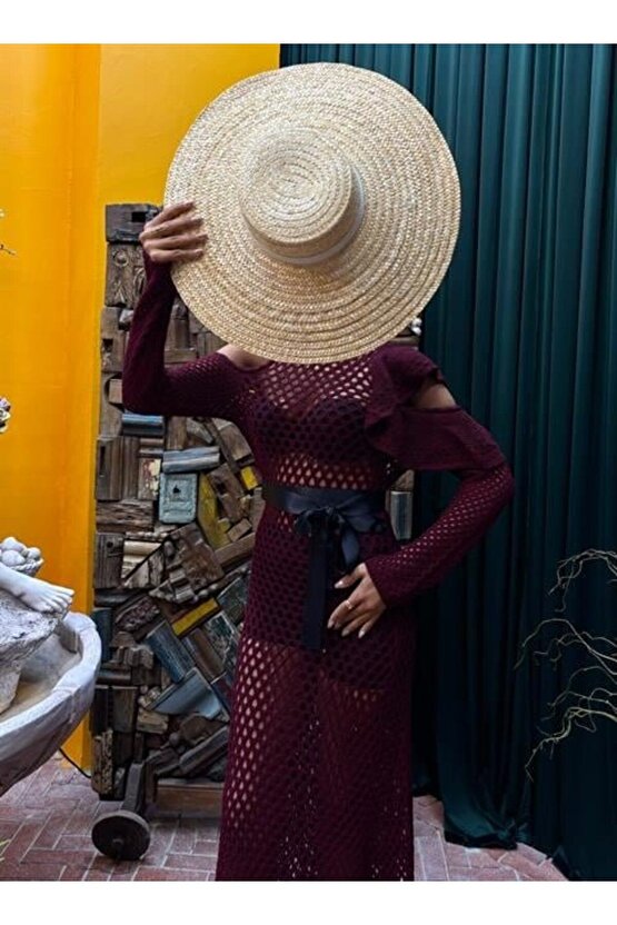 Moda Shop & Butik Saten Kuşaklı Ajurlu Triko Elbise 2847