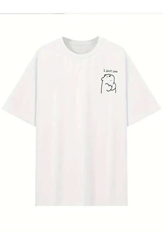 Baskılı Oversize Bisiklet Yaka T-shirt - Beyaz