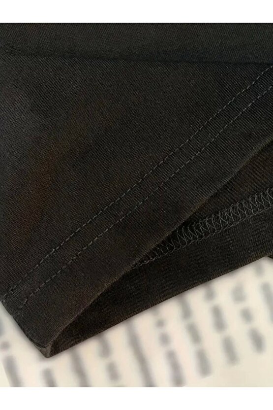 Baskılı Oversize Bisiklet Yaka T-shirt - Siyah