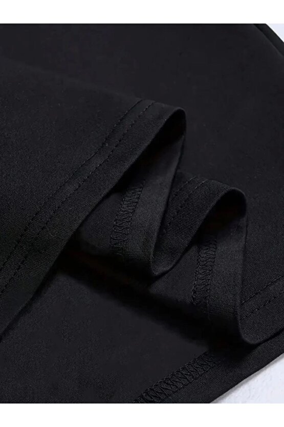 Baskılı Oversize Bisiklet Yaka T-shirt - Siyah