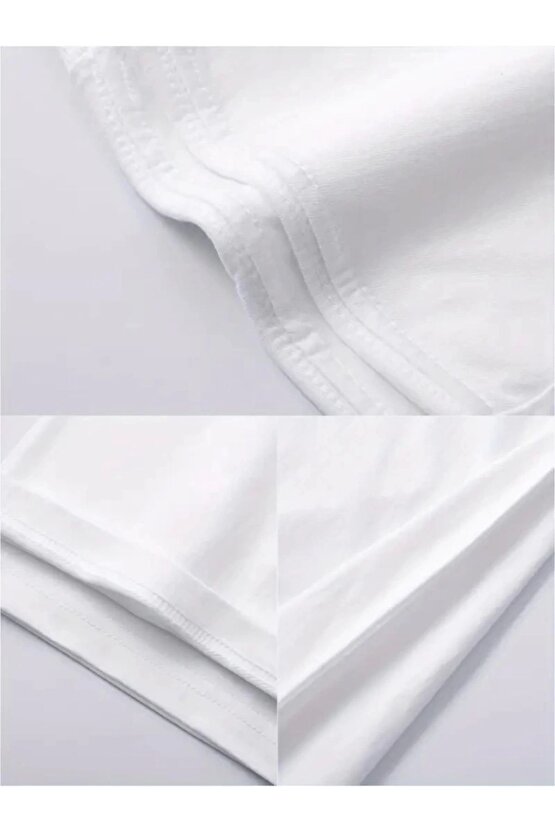 Baskılı Oversize Bisiklet Yaka T-shirt - Beyaz