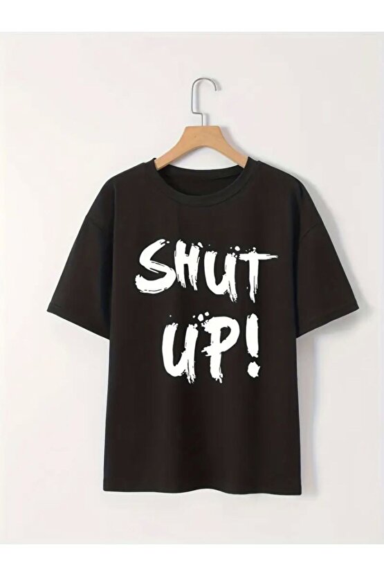 Ahes Shopping Baskılı Oversize Bisiklet Yaka T-shirt - Siyah