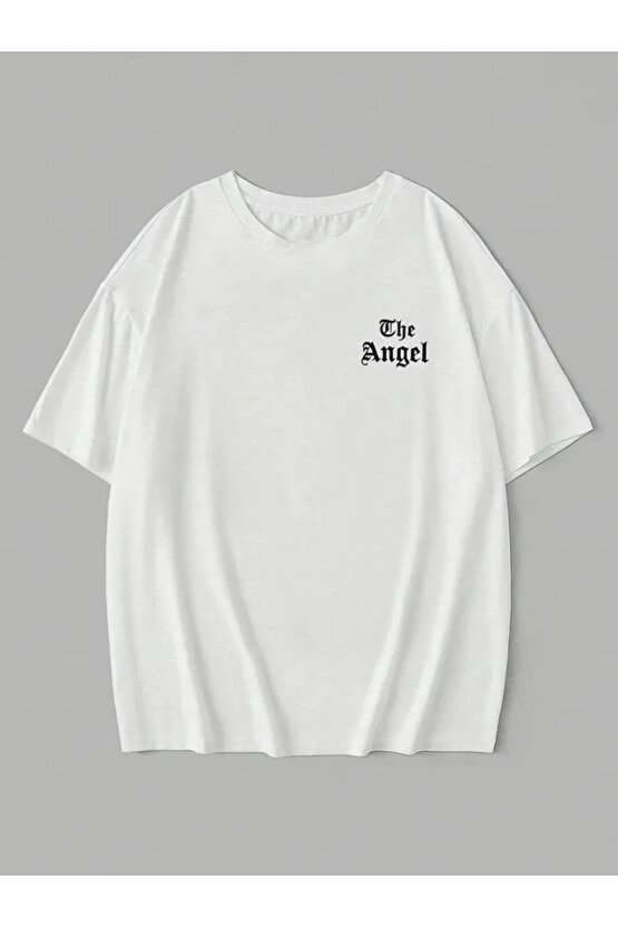Baskılı Oversize Bisiklet Yaka T-shirt - Beyaz