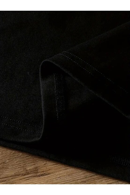 Baskılı Oversize Bisiklet Yaka T-shirt - Siyah