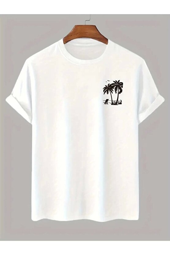 Baskılı Oversize Bisiklet Yaka T-shirt - Beyaz