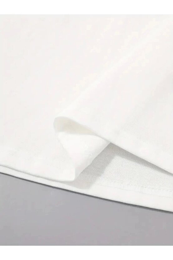 Baskılı Oversize Bisiklet Yaka T-shirt - Beyaz