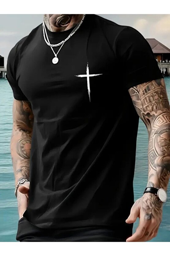 Ahes Shopping Baskılı Oversize Bisiklet Yaka T-shirt - Siyah