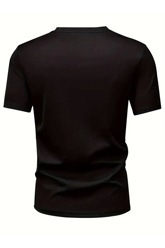 Ahes Shopping Baskılı Oversize Bisiklet Yaka T-shirt - Siyah
