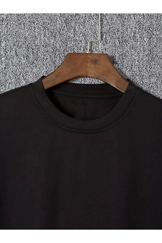 Baskılı Oversize Bisiklet Yaka T-shirt - Siyah
