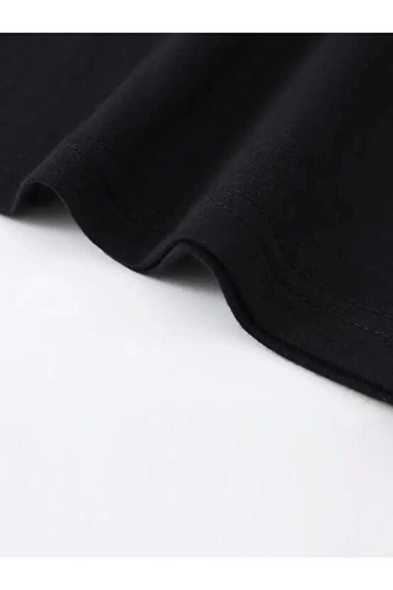 Baskılı Oversize Bisiklet Yaka T-shirt - Siyah