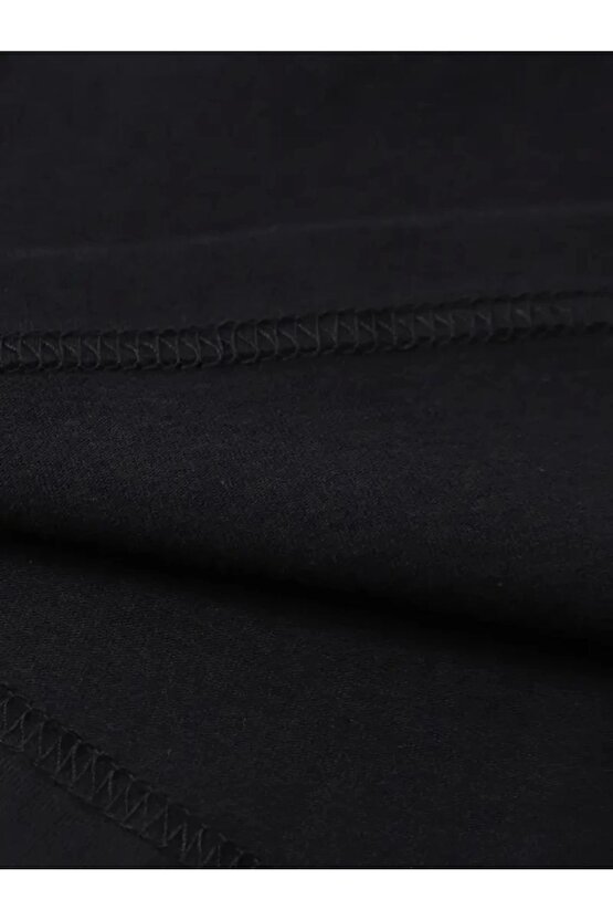 Baskılı Oversize Bisiklet Yaka T-shirt - Siyah