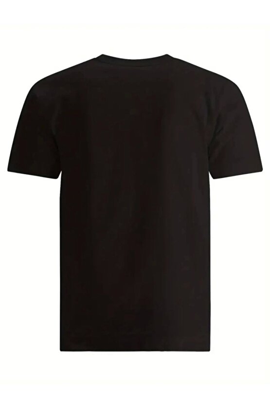 Baskılı Oversize Bisiklet Yaka T-shirt - Siyah