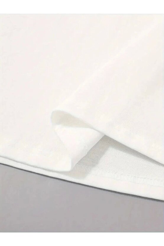 Baskılı Oversize Bisiklet Yaka T-shirt - Beyaz