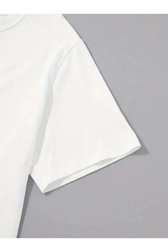 Baskılı Oversize Bisiklet Yaka T-shirt - Beyaz