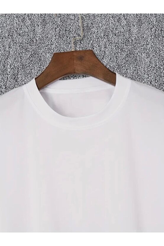 Baskılı Oversize Bisiklet Yaka T-shirt - Beyaz