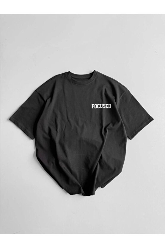 Baskılı Oversize Bisiklet Yaka T-shirt - Siyah