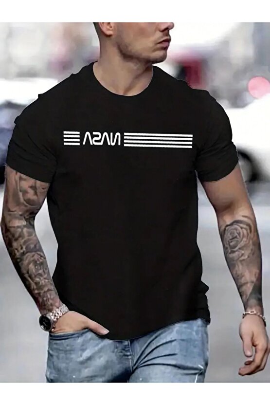 Myterrax Erkek Kısa Kollu Nasa Baskı Bisiklet Yaka T-shirt