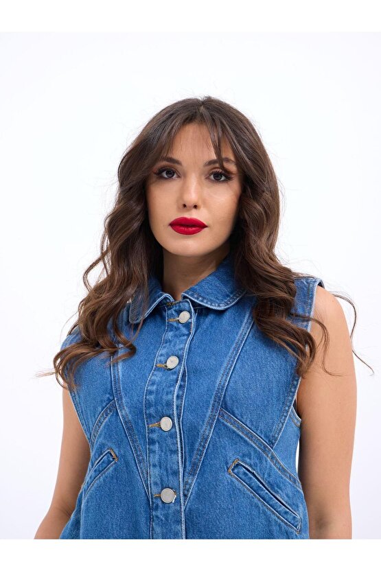 Moda Shop & Butik 6778 Kot Yelek-mavi