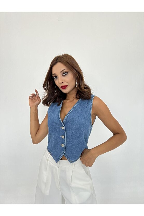 Mra Fashion 6887 Kot Yelek-mavi