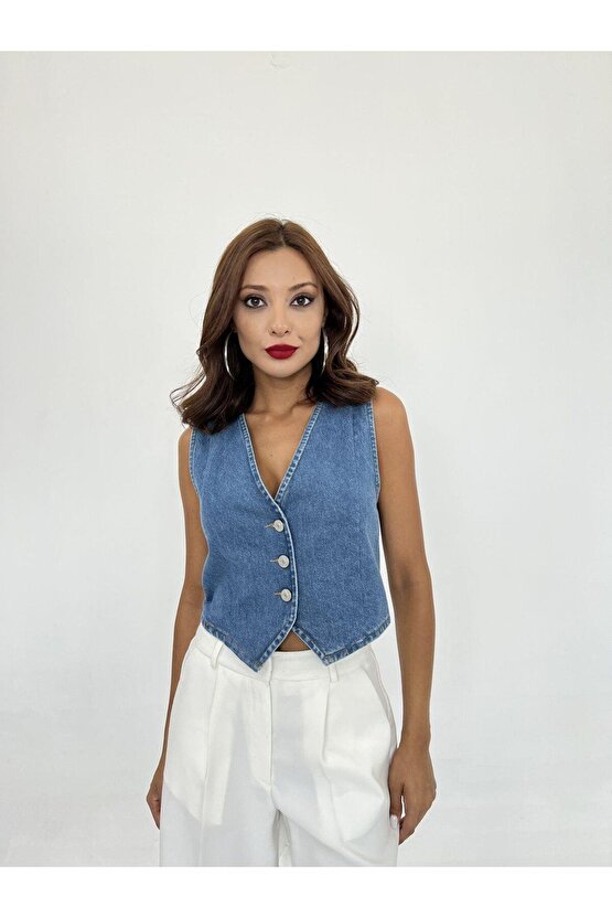 Mra Fashion 6887 Kot Yelek-mavi