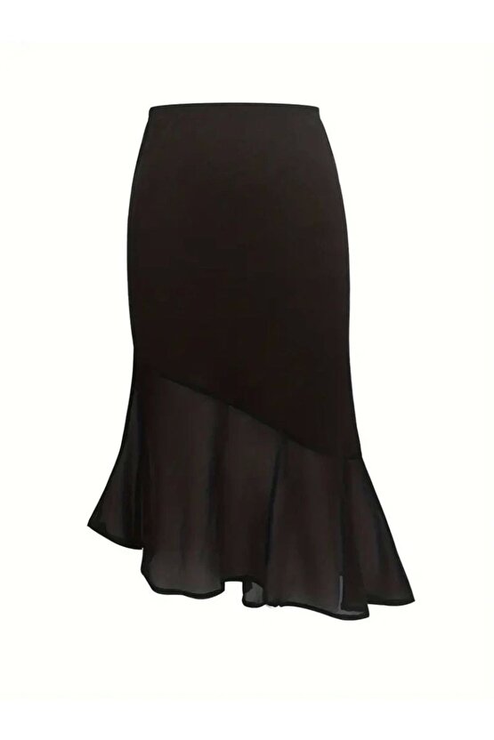 Kadın Yüksek Bel Asimetrik Detaylı Ithal Krep Etek