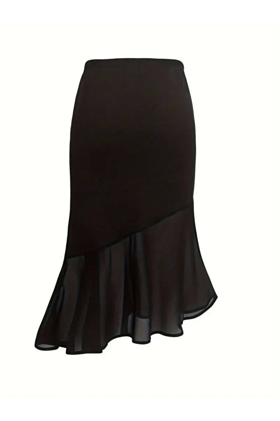 Kadın Yüksek Bel Asimetrik Detaylı Ithal Krep Etek