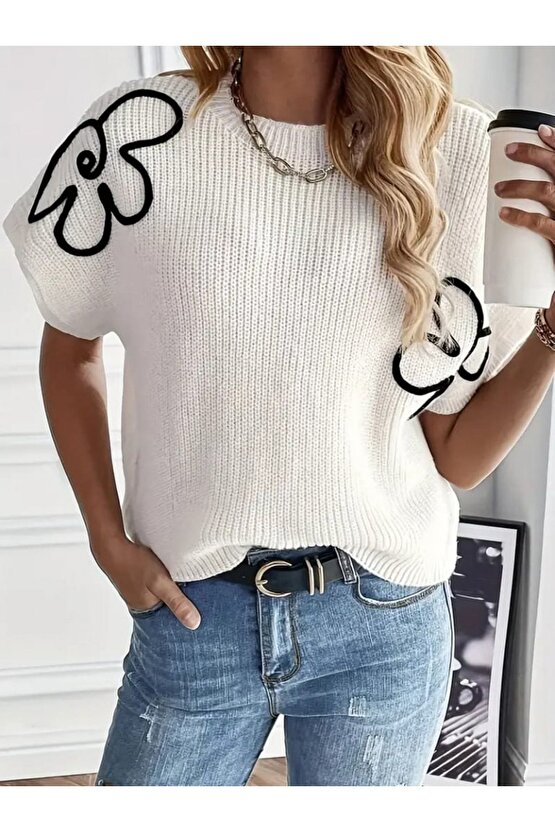 Moda Shop & Butik Kadın Çiçek Detaylı Triko Bluz