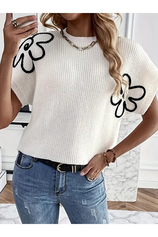 Moda Shop & Butik Kadın Çiçek Detaylı Triko Bluz