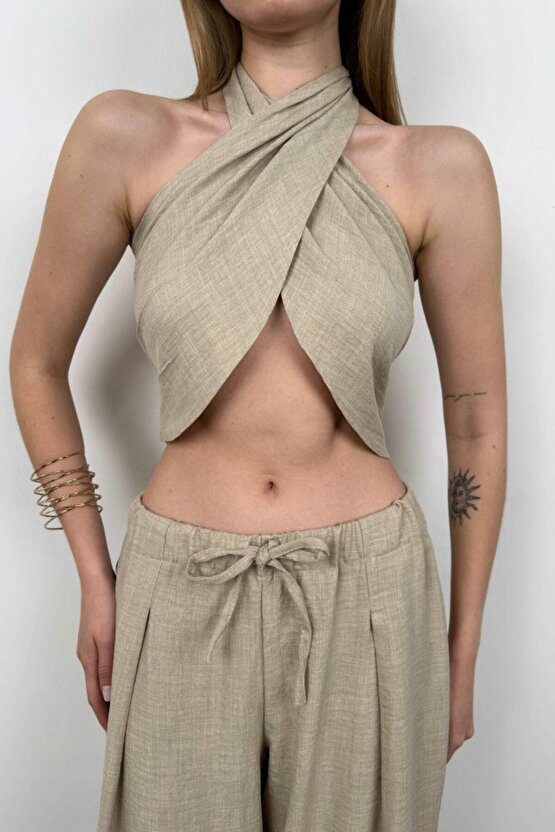Moda Shop & Butik Çapraz Bağlamalı Keten Crop
